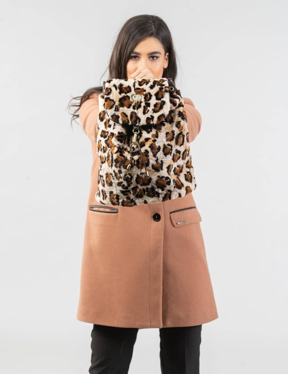 Real Mink Fur Backpack With Animal Print and Genuine Leather  display picture 3