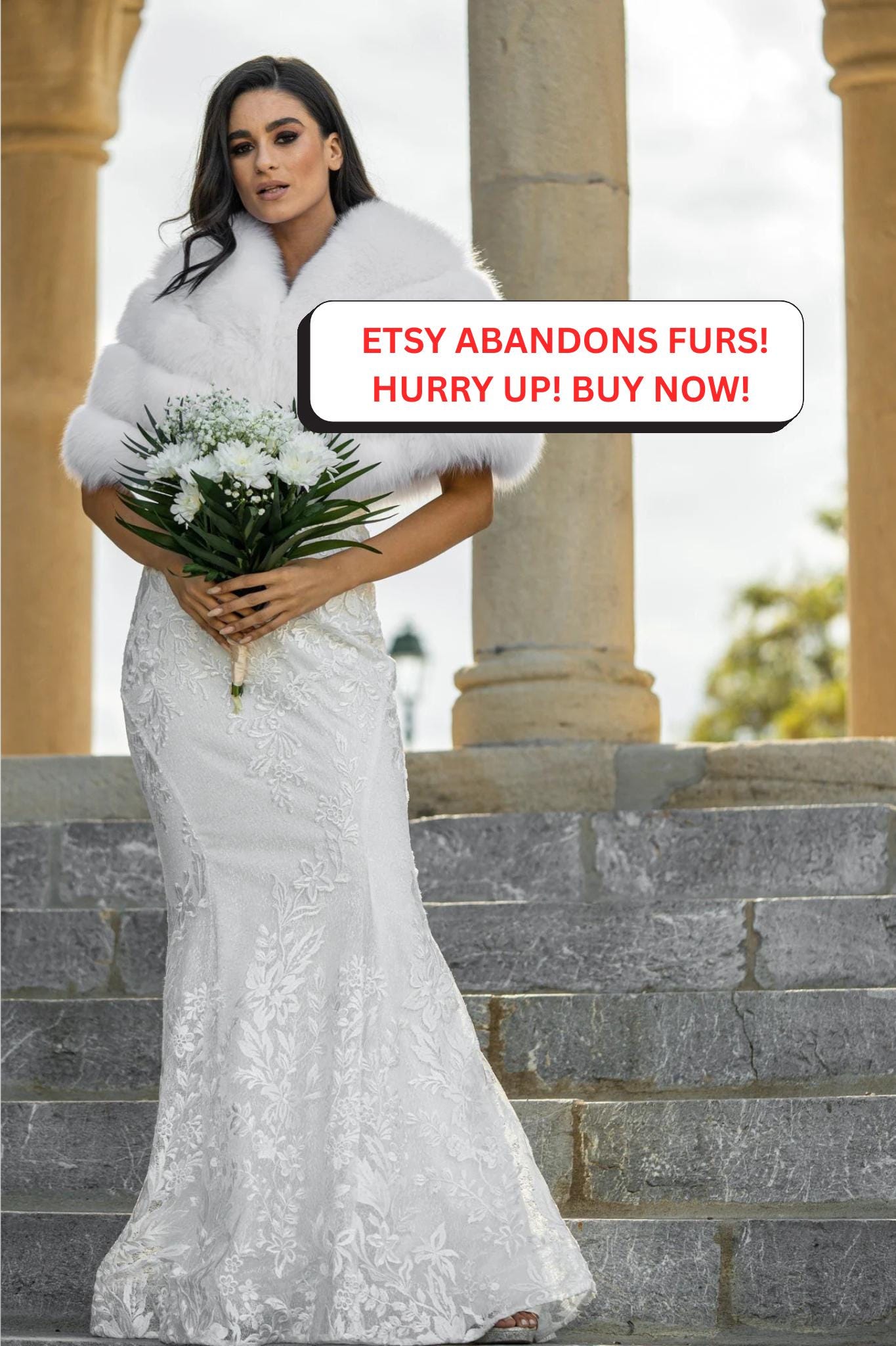 Elizabeth 'etole Made of Real Natural White Fox Fur. Luxury Winter