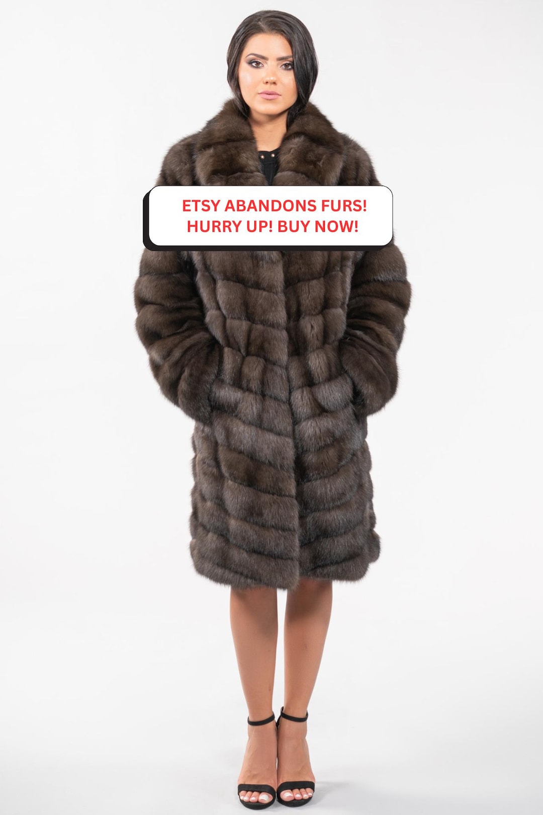 Dark Brown Long Line Real Sable Fur Coat. Winter Luxury Fur Coat