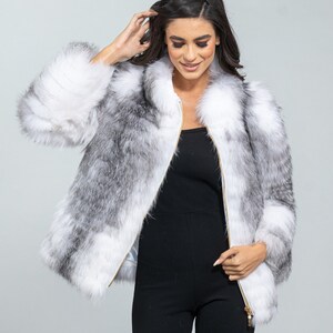 Arctic Marble Fox Fur Jacket. Natural color full skin real fox fur, winter jacket, impressive women's outerwear, warm jacket. Gift for her. image 8