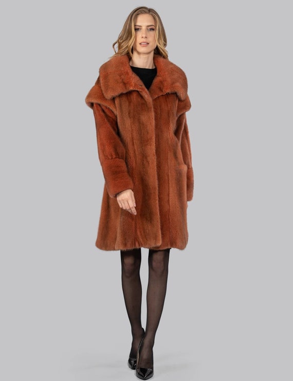 【新品】ブラウン ミンク　ロングファーコート sankyo shokai ミンク コート シルバーフォックス トリミング