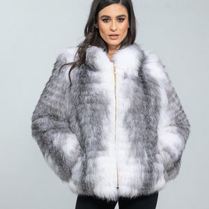 Arctic Marble Fox Fur Jacket. Natural color full skin real fox fur, winter jacket, impressive women's outerwear, warm jacket. Gift for her. image 3