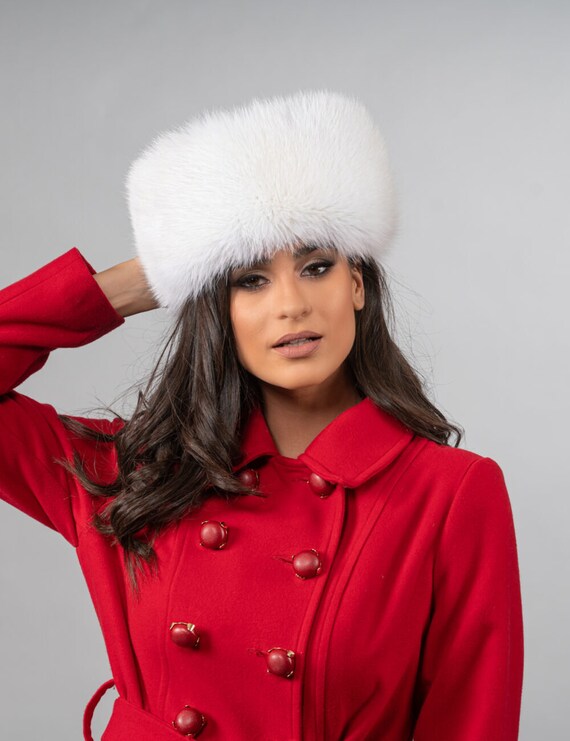 Wedding White Real Fox Fur Russian Hat With White Genuine 