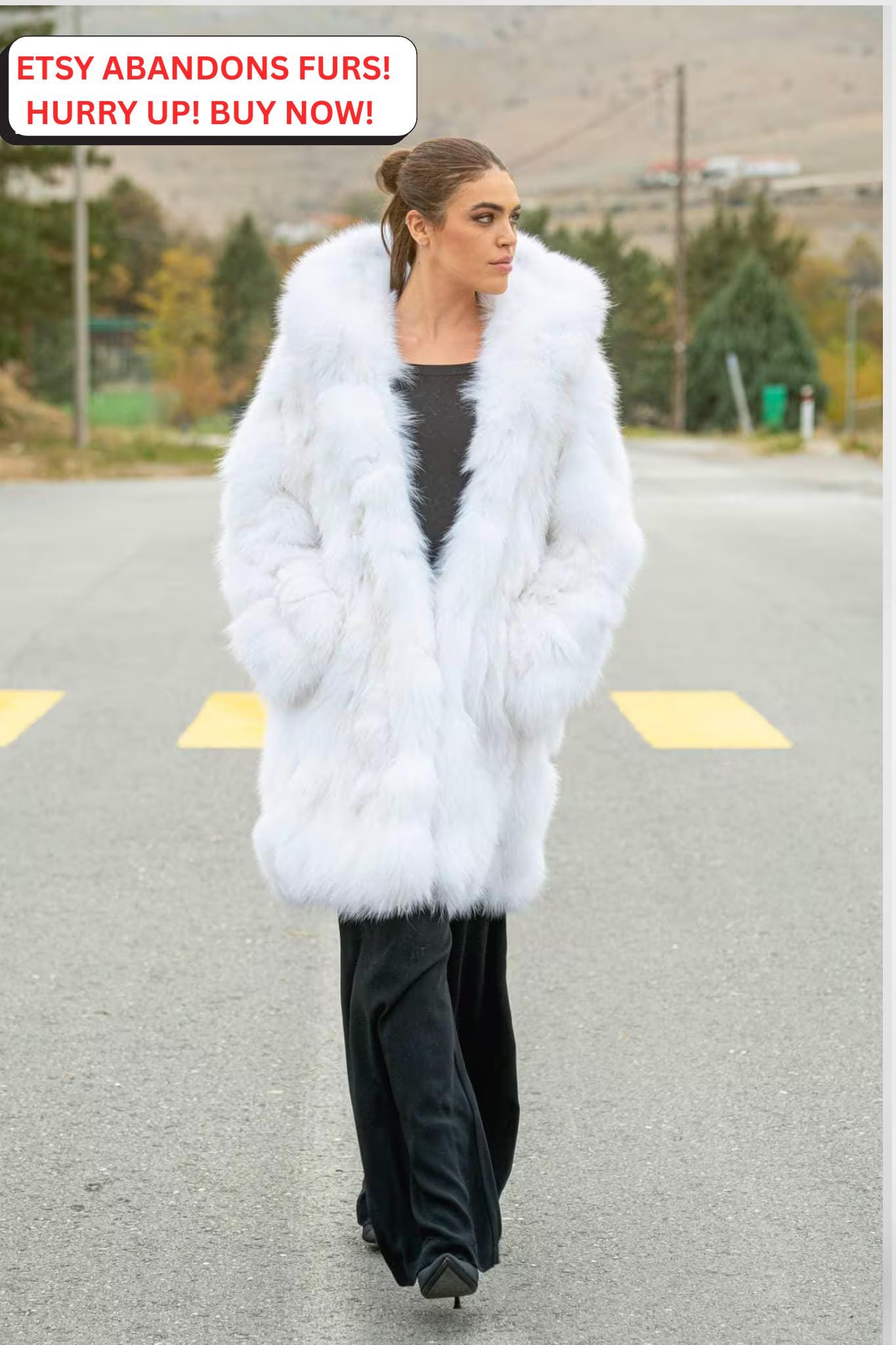 OFF-WHITE VIRGIL FOX ファー　コート36 Long Line Fluffy White Fox Fur Coat. Modern Pure White Real Fox