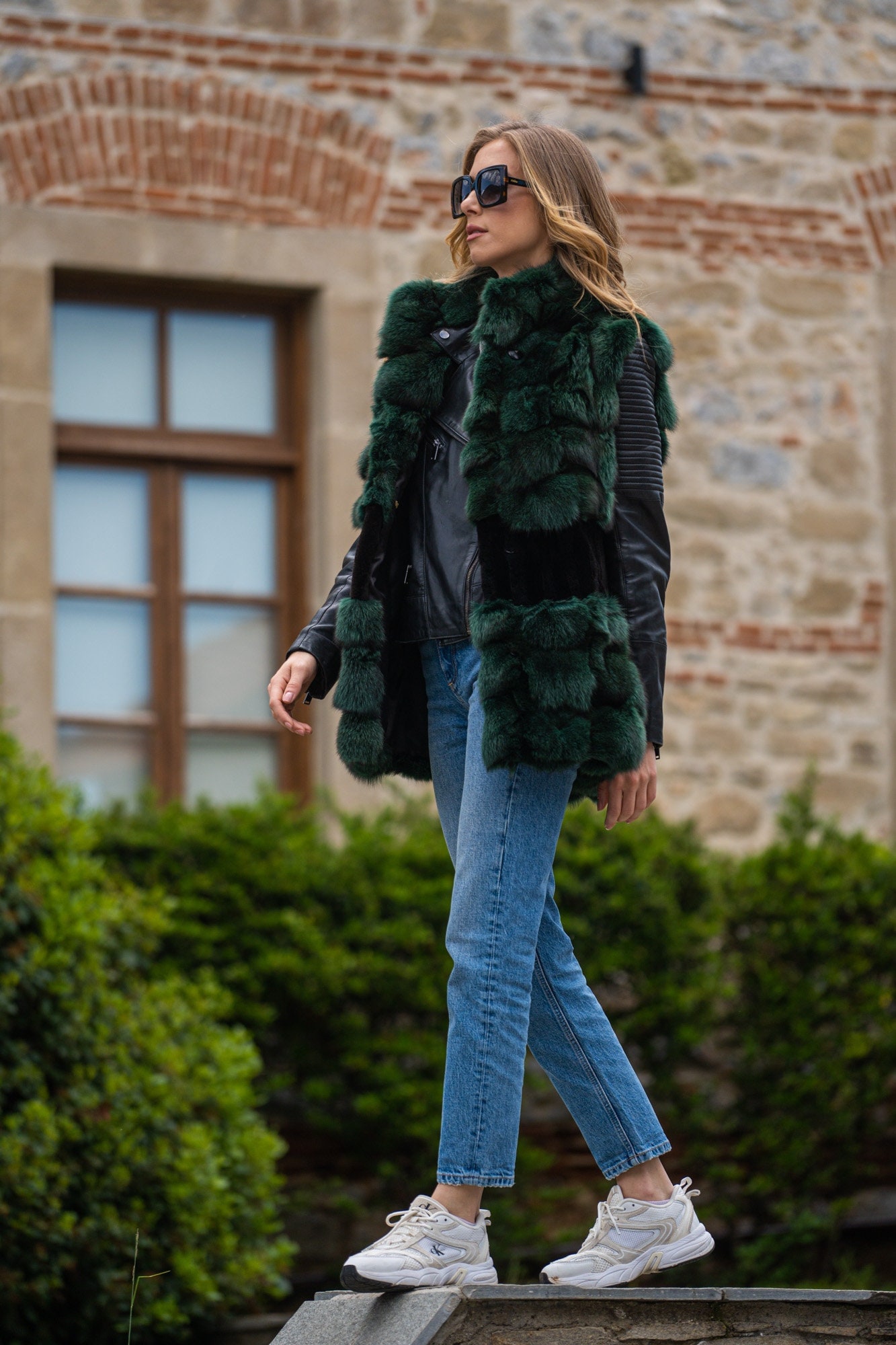 Green faux fur clearance vest