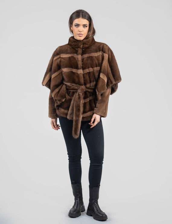 Demi Buff Real Mink Fur Cape With Detachable Full Skin