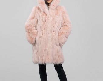 herlipto  Faux Fur Coat ピンク　M Long Line Fluffy Pink Fox Fur Coat With Hood. Super Warm