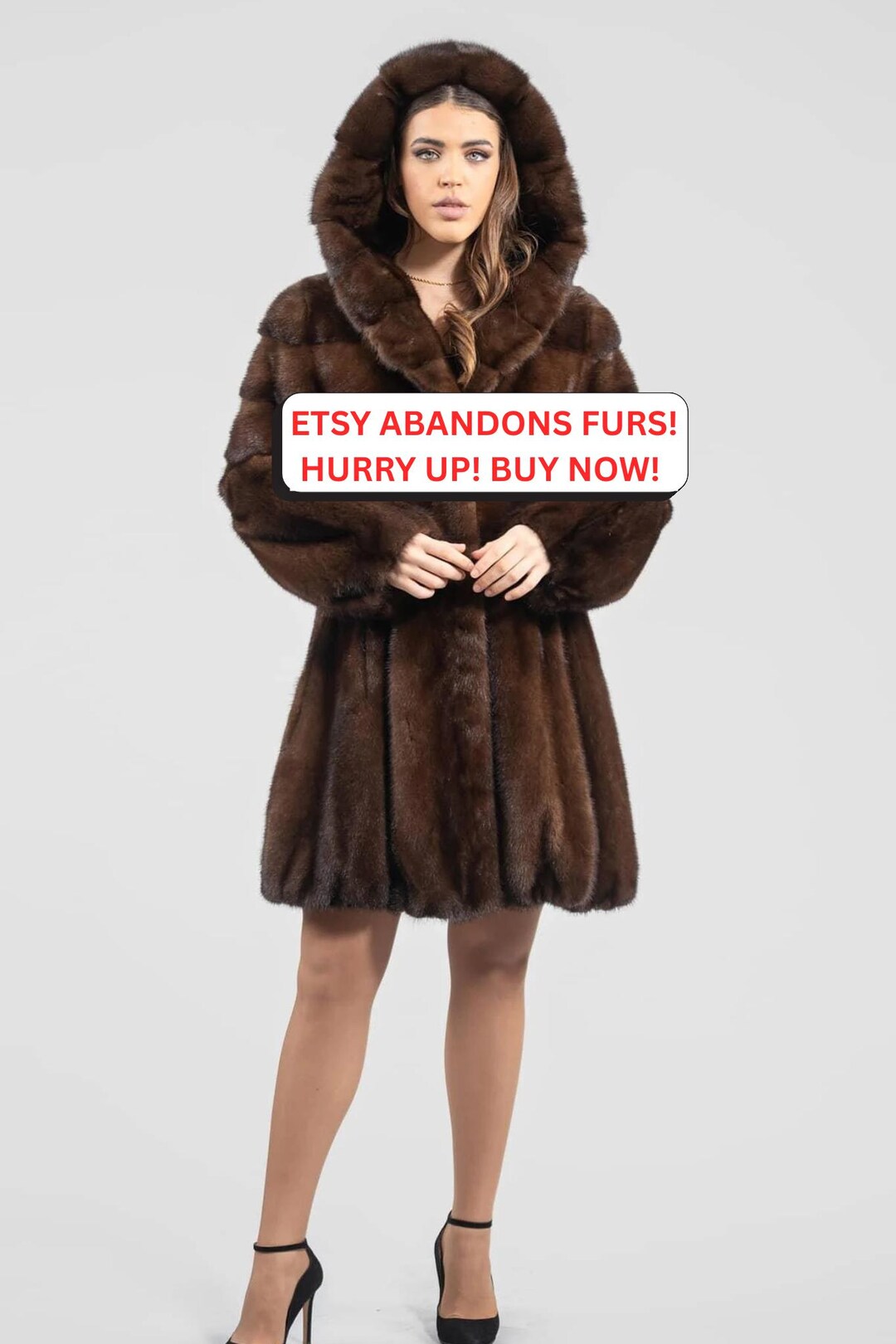 Demi – Buff Real Mink Fur Coat With Hood in a Baloo Line. Natural