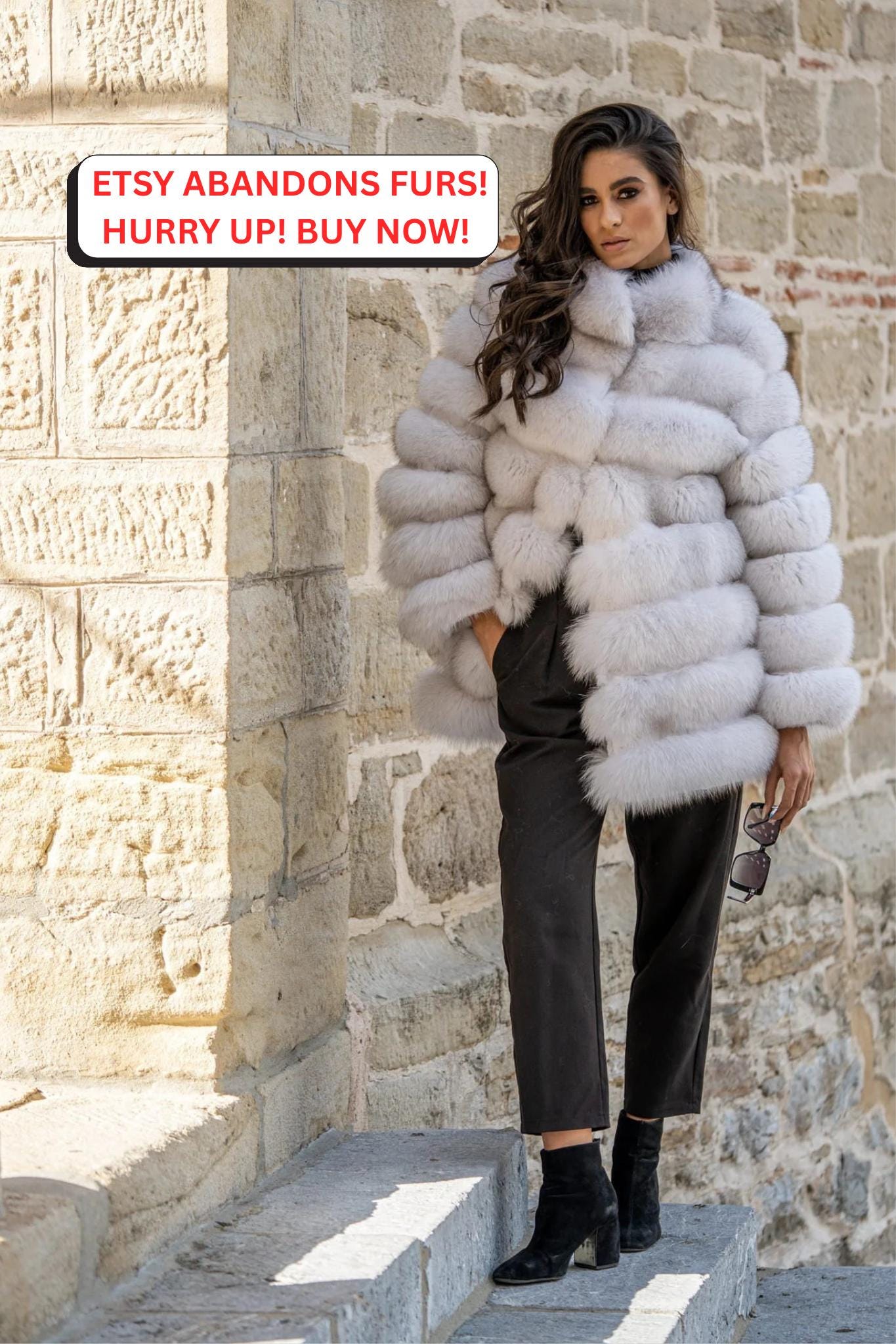 Multi Wearable Fluffy Real Fox Fur Coat, Natural Color. Blue Fox