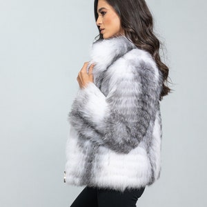 Arctic Marble Fox Fur Jacket. Natural color full skin real fox fur, winter jacket, impressive women's outerwear, warm jacket. Gift for her. image 7