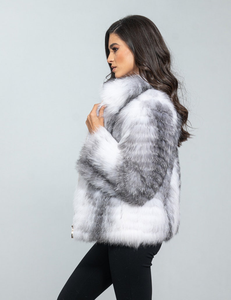 Arctic Marble Fox Fur Jacket. Natural color full skin real fox fur, winter jacket, impressive women's outerwear, warm jacket. Gift for her. image 7