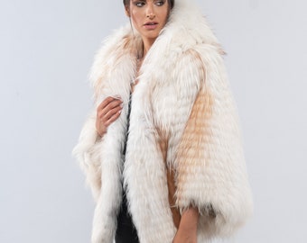 【関税込み】GIOVI Cape with fur inserts GIOVI fur-trimmed Hooded Cape | Blue | FARFETCH BH
