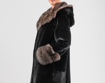 Blackglama Real Mink Fur Coat With Genuine Sable Hood and Cuffs