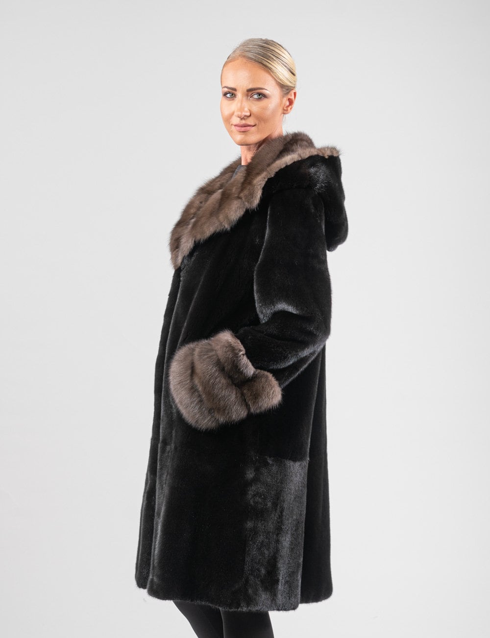Blackglama Real Mink Fur Coat With Genuine Sable Hood and Cuffs