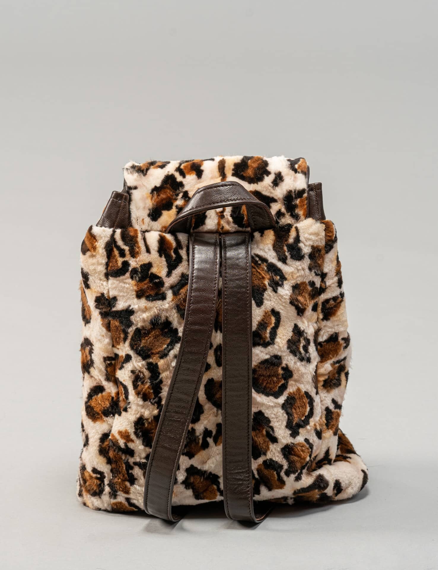Real Mink Fur Backpack With Animal Print and Genuine Leather  display picture 1