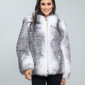 Arctic Marble Fox Fur Jacket. Natural color full skin real fox fur, winter jacket, impressive women's outerwear, warm jacket. Gift for her. image 6