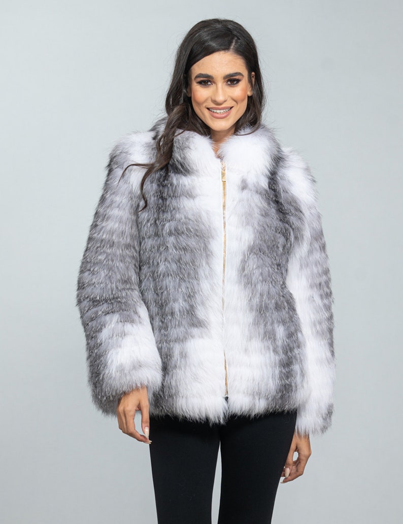 Arctic Marble Fox Fur Jacket. Natural color full skin real fox fur, winter jacket, impressive women's outerwear, warm jacket. Gift for her. image 6