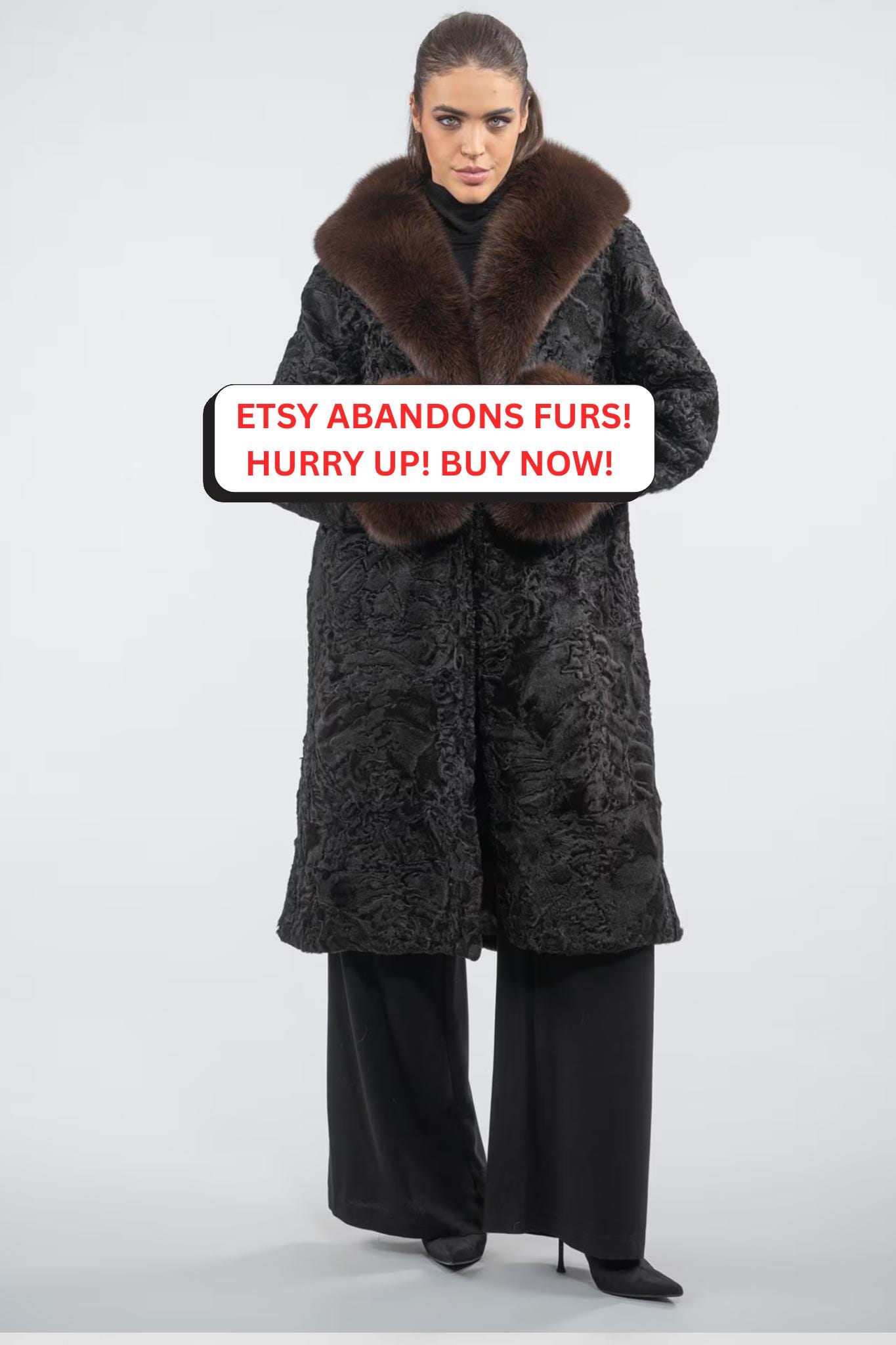 Long Line High Quality Real Astrakhan Fur Coat in Dark Brown Color