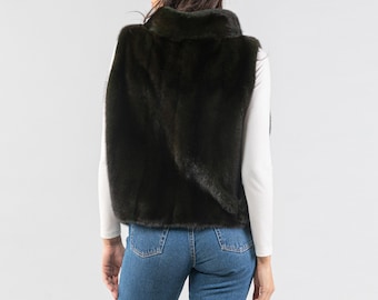 Gilet Womens Oasis Black Fur Gilet Dark Green Real Mink Fur