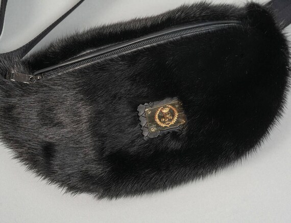 Black Saga Real Mink Fur Belt Bag for Women, With Zipper and