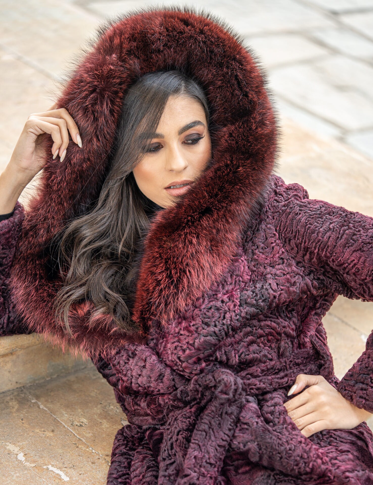 【美品】送料込/TORNADE MART蛇柄ファーロングコートSizeＭラクーン 美品】送料込/TORNADE MART蛇柄ファーロングコートSizeMラクーン