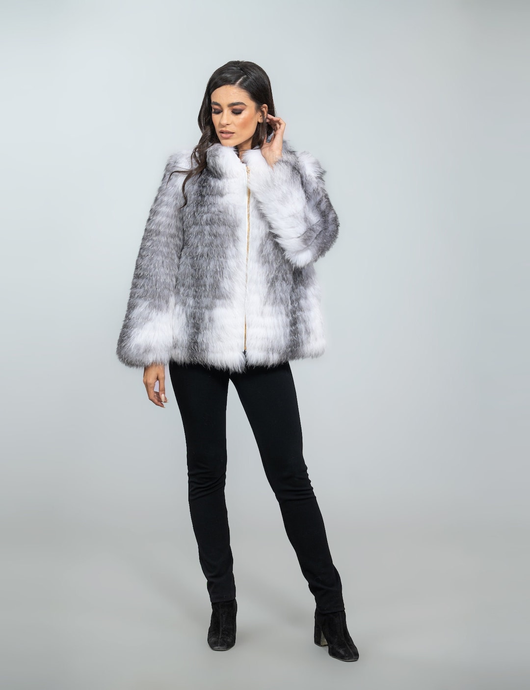 Women's Winter Luxury Sky Blue Natural Fox Raccoon Fur Jackets main image 0