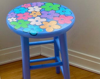 Custom Hand Painted Wooden Stool