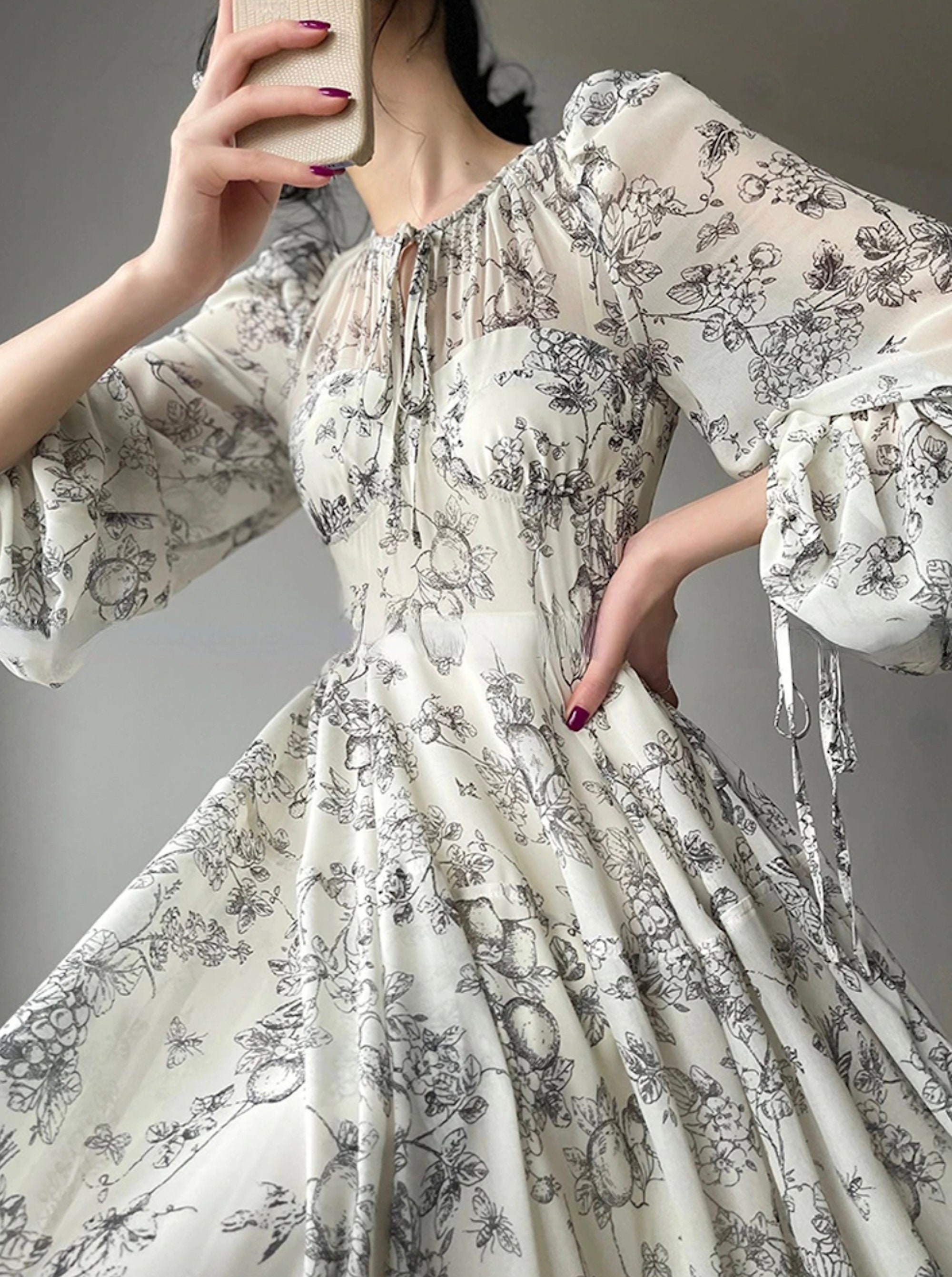 JUN Elegant Fairy Dress Long Sleeve French Midi Dress - Etsy