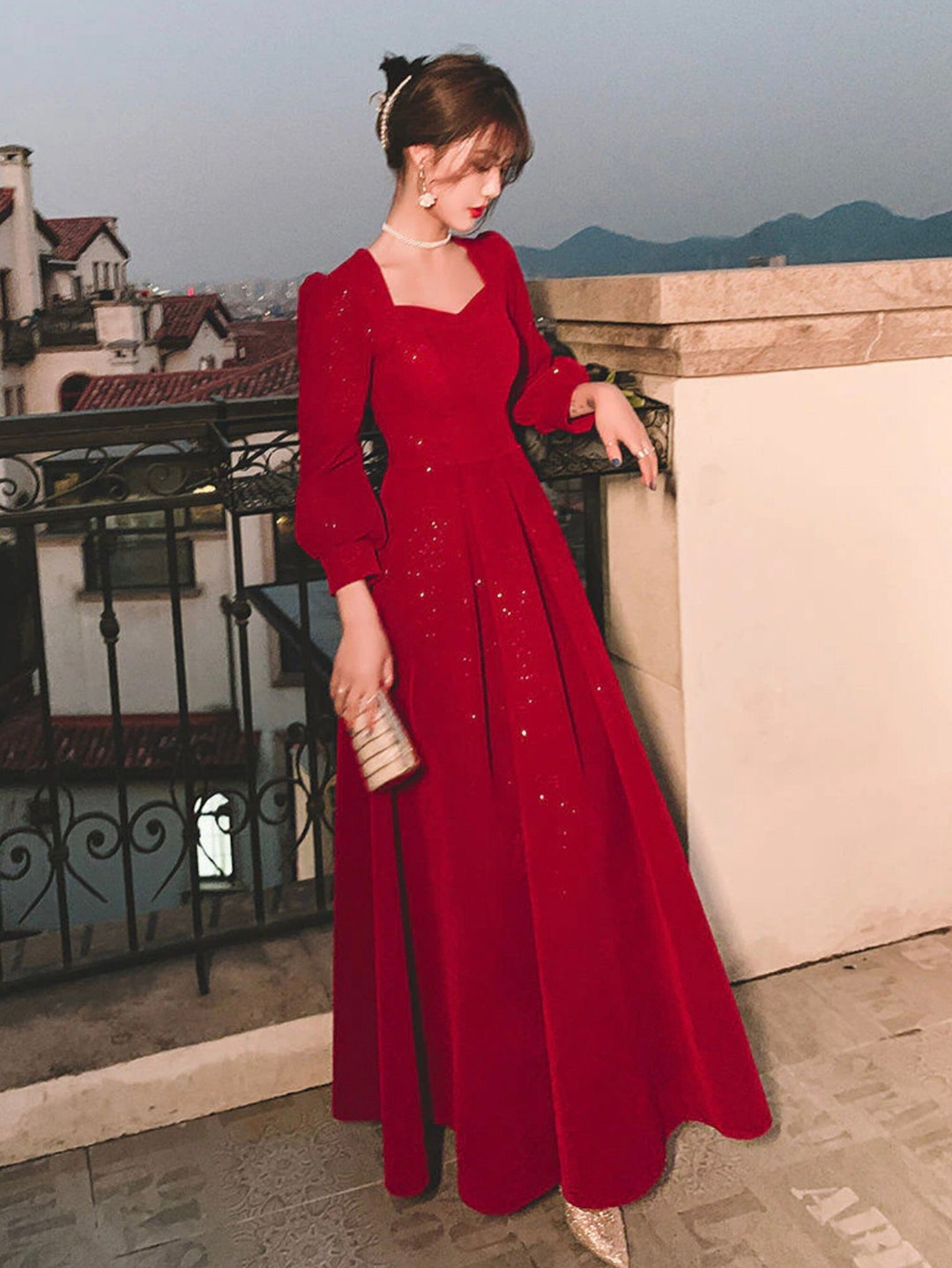 SUZY Red Glitter Modest Prom Dress Muslim Formal Evening - Etsy