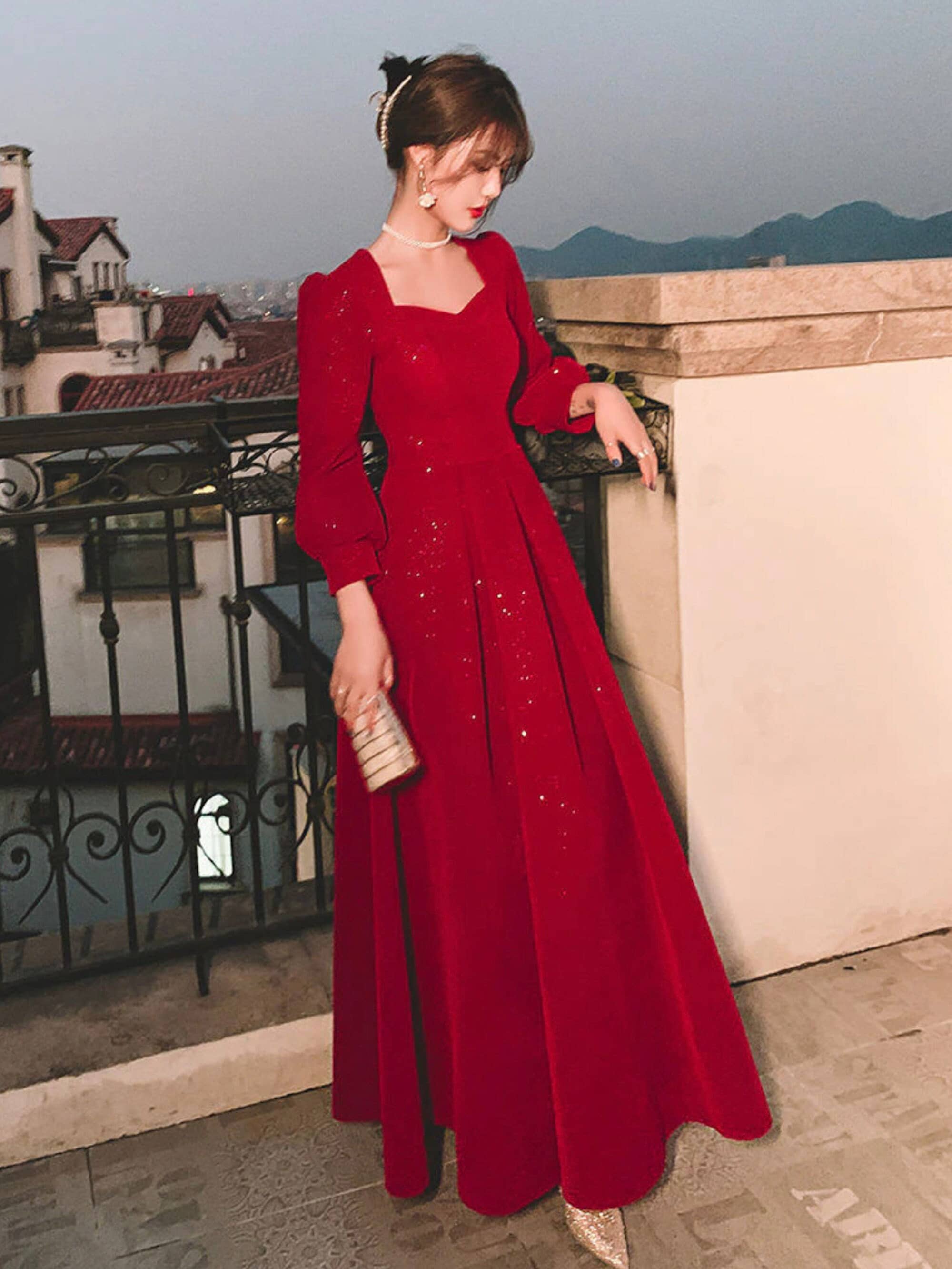 SUZY Red Glitter Modest Prom Dress Muslim Formal Evening - Etsy UK