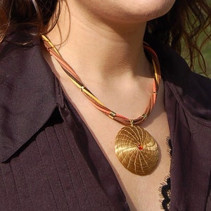 Mandala Necklace in Golden Grass with Swarovski Crystal