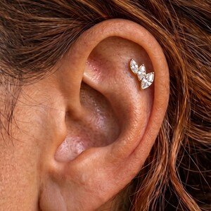 Implant Grade Titanium 16G Cluster Marquise CZ Earring • Flat Back Labret Piercing • Tragus Helix Stud • Cartilage • Nose Piercing