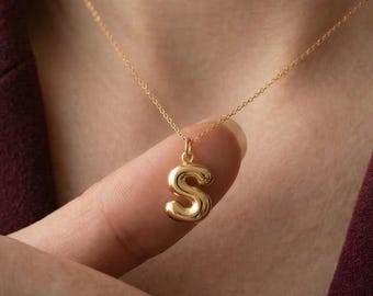 Personalised 3D Bubble Letter Initial Necklace, Gold Stainless Steel Charm Pendant