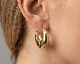 Chunky Hoop Earrings 925 Sterling Silver - For Everyday Styling -  Silver or Gold