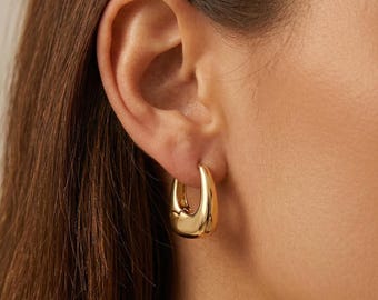 Chunky Mini Hoop Gold Earrings – Sterling Silver, Gold Finish, Everyday Styling - Mothers Day Gift for Her
