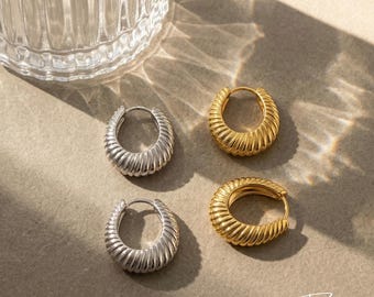 Silver Chunky Hoop Earrings - 925 Sterling Silver - For Everyday Styling
