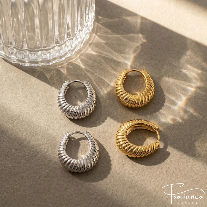 Silver Chunky Hoop Earrings - 925 Sterling Silver - For Everyday Styling image 2