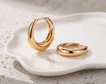 925 Sterling Silver Gold Plated Plain Hoop Earrings – 925 Sterling Silver - Everyday Hoops - Waterproof Jewellery - Gift for Her