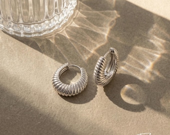 Silver Chunky Hoop Earrings - 925 Sterling Silver - For Everyday Styling