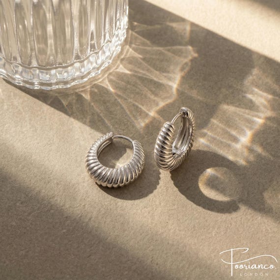 Silver Chunky Hoop Earrings - 925 Sterling Silver - For Everyday Styling
