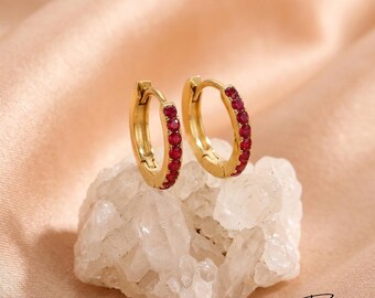 Personalised Birthstone Huggie Hoop Earrings Stainless Steel- Silver, Gold and Rose Gold