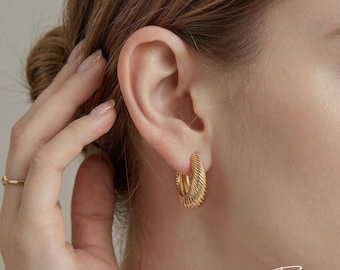 Chunky Hoop Earrings 925 Sterling Silver - For Everyday Styling -  Silver or Gold