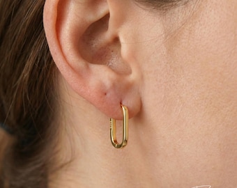 Gold Plated Oval Huggies Hoop Earrings • 925 Sterling Silver • Everyday Wear