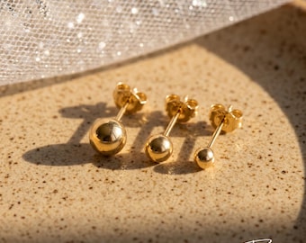 18K Gold Plated Earrings Stack, Ball Stud , Minimalist Everyday Wear, Gift for Her