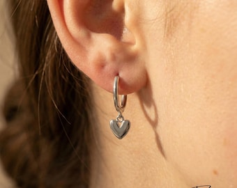 Minimalist Heart Tassel Hoop Earrings –  925 Sterling Silver - Everyday Minimalist Hoops