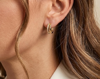 Orecchini a cerchio vintage in argento sterling 925 con zirconi • Perfetti per tutti i giorni • Gioielli impermeabili