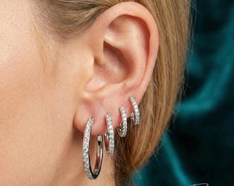 925 Sterling Silver Earring Stacks - Small Hoop Earrings – Lightweight Hinged Everyday Minimalist Hoops