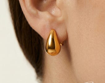 Gold Water Drop Stud Earrings • Everyday Stainless Steel Jewelry • Mother's Day Gift For Her