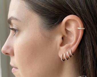 Minimalist Gold Hoop Earrings Stack - 925 Sterling Silver - Lightweight Hinged Everyday Minimalist Hoops
