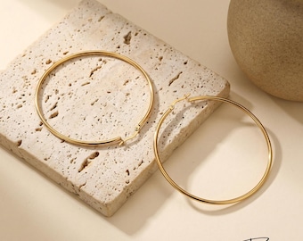 14K Gold Plated Chunky Big Hoop Stainless Steel Earrings -  For Everyday Styling - Waterproof Jewellery - Jewelry Gift for Women